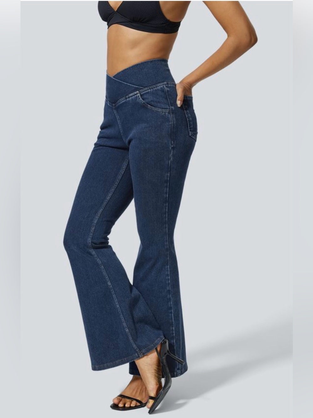 HALARA Flex™ High Waisted Crossover Pocket Washed Casual Jeans - Picture 3 of 14
